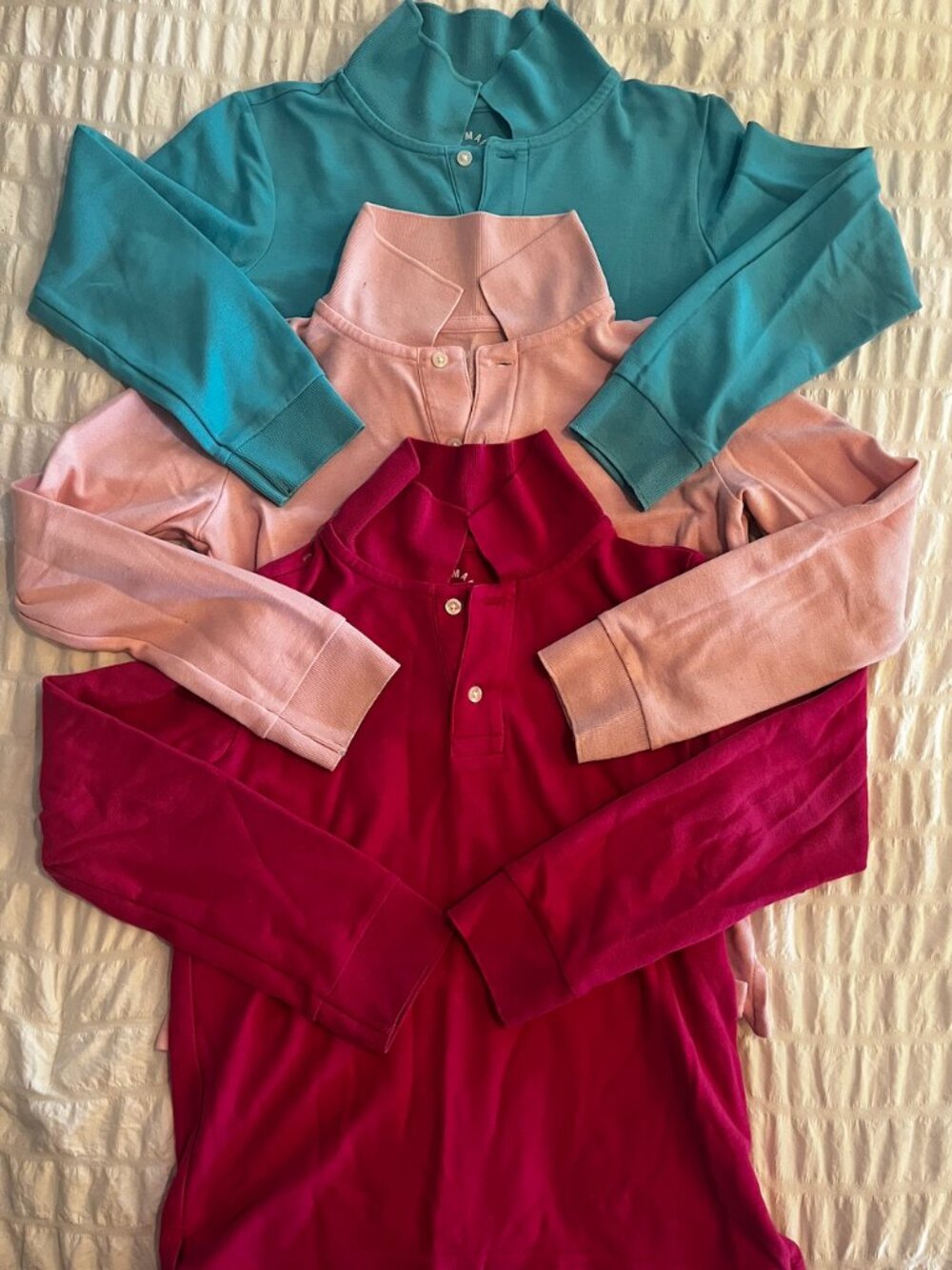 Set of 3 Primary Kids Long Sleeve Pique Polos-Size 8-9